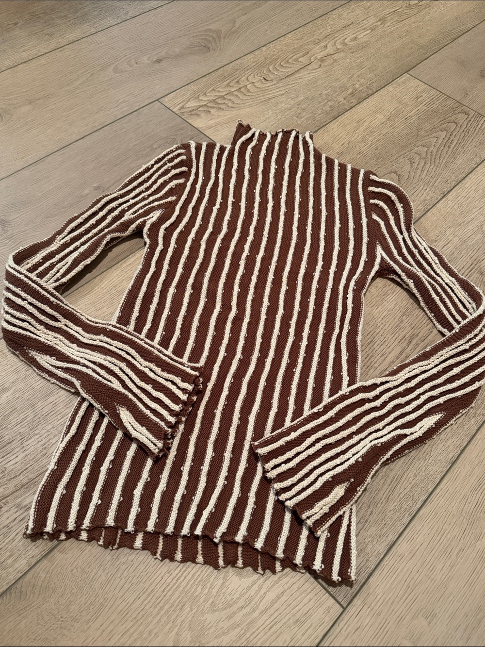 Vici Brown & Cream Striped Mock Neck Sweater